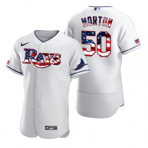 Men's Charlie Morton Tampa Bay Rays White 2020 Stars & Stripes 4th of July Jersey