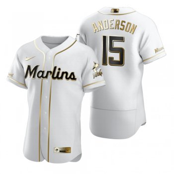 Men's Miami Marlins Brian Anderson Nike White Authentic Golden Edition Jersey