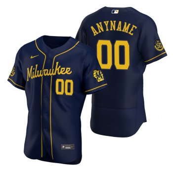 Men's Milwaukee Brewers Custom Nike Navy Authentic 2020 Alternate Jersey