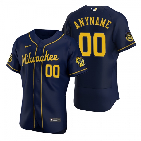 Men's Milwaukee Brewers Custom Nike Navy Authentic 2020 Alternate Jersey