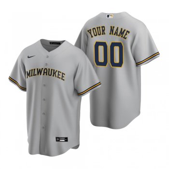 Men's Milwaukee Brewers Custom Nike Gray Replica Road Jersey