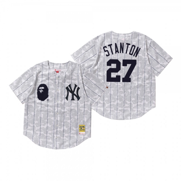 Men's New York Yankees Giancarlo Stanton White BAPE x Mitchell & Ness Jersey