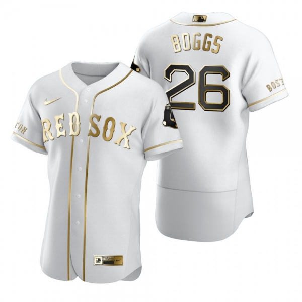 Men's Boston Red Sox Wade Boggs Nike White Authentic Golden Edition Jersey