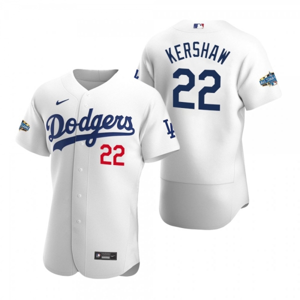 Men's Los Angeles Dodgers Clayton Kershaw 2020 Home Patch White Authentic Jersey