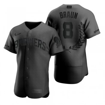 Men's Ryan Braun Milwaukee Brewers Black Award Collection NL MVP Jersey