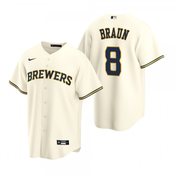 Men's Milwaukee Brewers Ryan Braun Nike Cream Replica Home Jersey