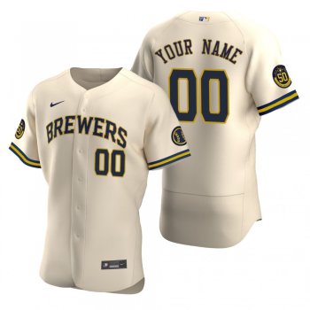 Men's Milwaukee Brewers Custom Nike Cream Authentic 2020 Alternate Jersey