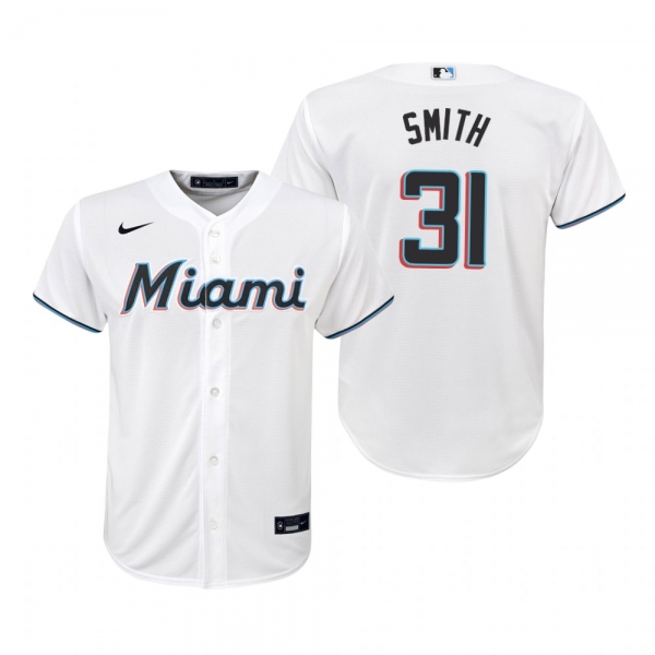 Youth Miami Marlins Caleb Smith Nike White Replica Home Jersey