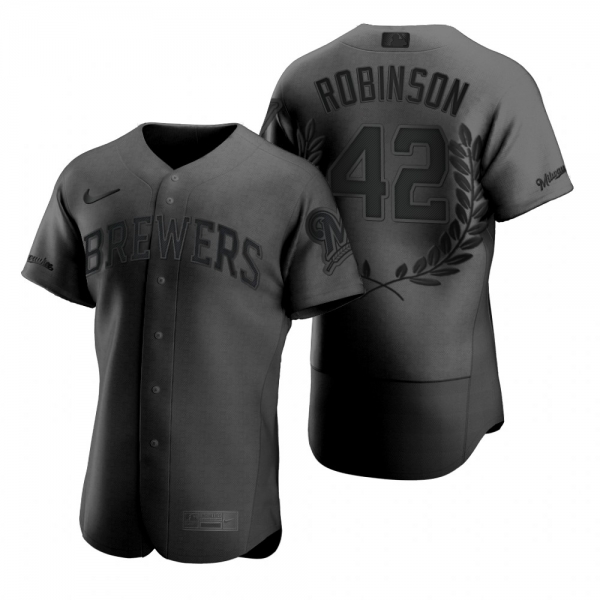 Men's Jackie Robinson Milwaukee Brewers Black Award Collection Retired Number Jersey