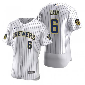 Men's Milwaukee Brewers Lorenzo Cain Nike White Authentic 2020 Home Jersey