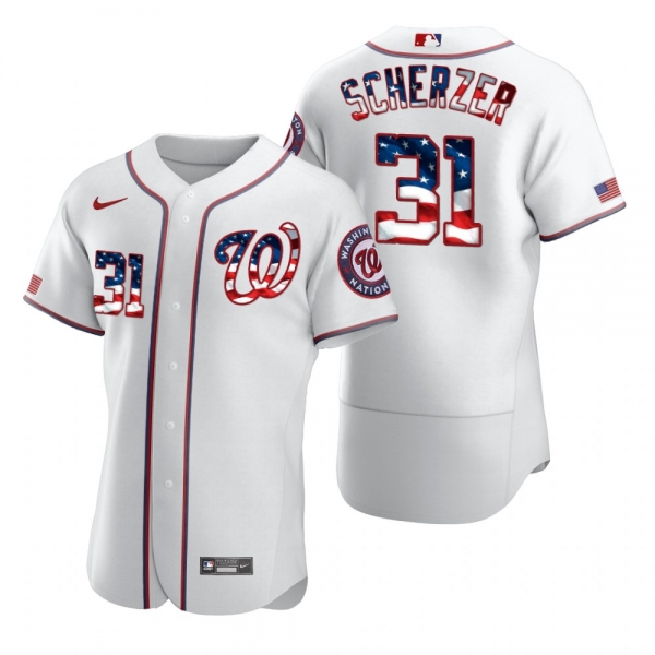 Men's Max Scherzer Washington Nationals White 2020 Stars & Stripes 4th of July Jersey