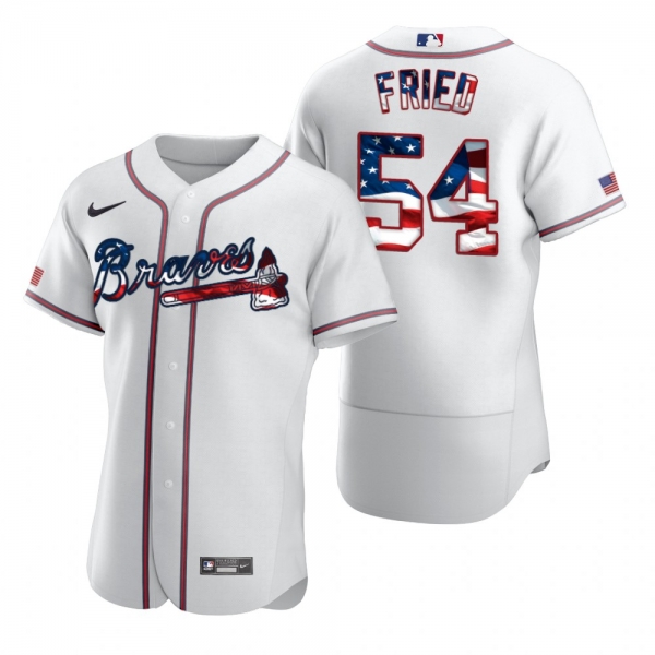 Men's Max Fried Atlanta Braves White 2020 Stars & Stripes 4th of July Jersey