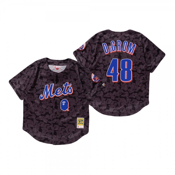 Men's New York Mets Jacob deGrom Charcoal BAPE x Mitchell & Ness Jersey