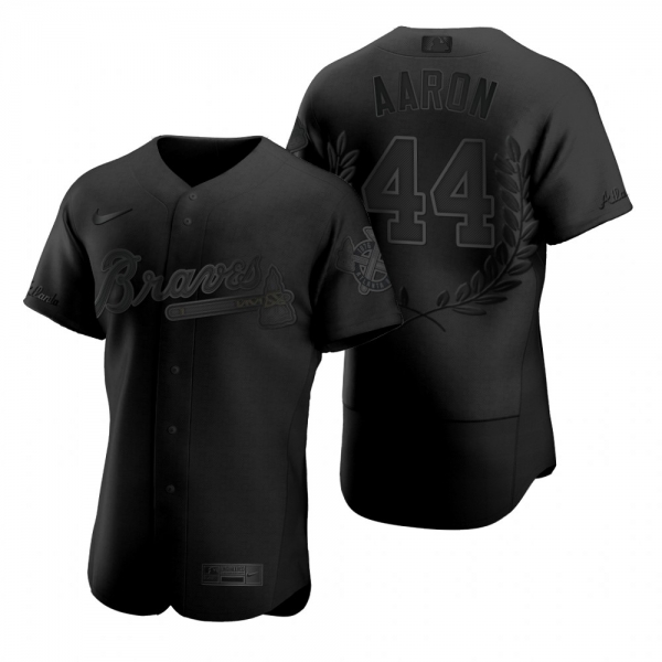 Men's Hank Aaron Atlanta Braves Black Awards Collection Retirement Jersey