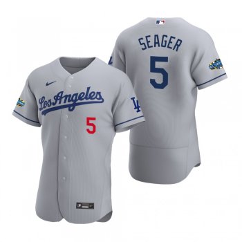 Men's Los Angeles Dodgers Corey Seager 2020 Road Patch Gray Authentic Jersey