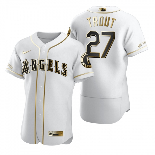 Men's Los Angeles Angels Mike Trout Nike White Authentic Golden Edition Jersey