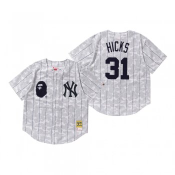 Men's New York Yankees Aaron Hicks White BAPE x Mitchell & Ness Jersey