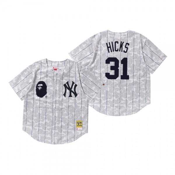 Men's New York Yankees Aaron Hicks White BAPE x Mitchell & Ness Jersey