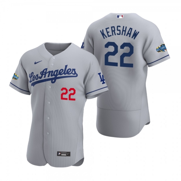 Men's Los Angeles Dodgers Clayton Kershaw 2020 Road Patch Gray Authentic Jersey