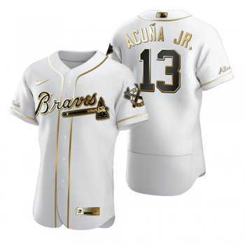 Men's Atlanta Braves Ronald Acuna Jr. Nike White Authentic Golden Edition Jersey