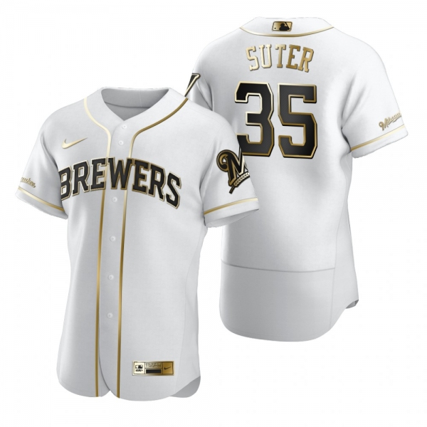 Men's Milwaukee Brewers Brent Suter Nike White Authentic Golden Edition Jersey