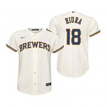 Youth Milwaukee Brewers Keston Hiura Nike Cream Replica Home Jersey