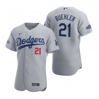 Men's Los Angeles Dodgers Walker Buehler 2020 Alternate Patch Gray Authentic Jersey