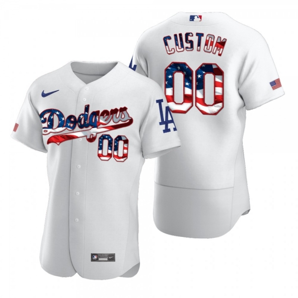 Custom Los Angeles Dodgers White 2020 Stars & Stripes 4th of July Jersey