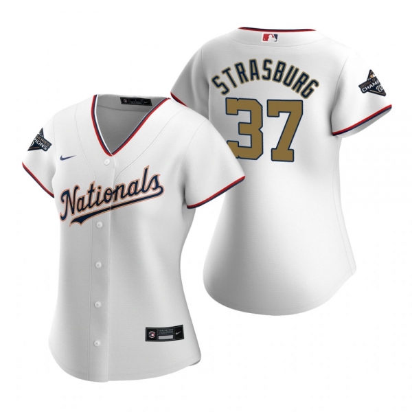 Women's Nationals Stephen Strasburg White Gold 2020 Gold Program Replica Jersey