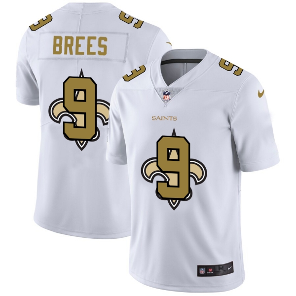 Nike Saints 9 Drew Brees White Shadow Logo Limited Jersey