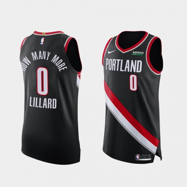 Damian Lillard How Many More Social Justice Authentic Blazers Black Jersey - 2020