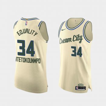 Giannis Antetokounmpo Equality Social Justice Authentic Bucks Cream Jersey - 2020