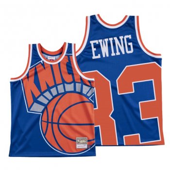 Patrick Ewing New York Knicks Big Face #33 Blue Hardwood Classics Jersey