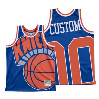 Custom New York Knicks Big Face #00 Blue Hardwood Classics Jersey