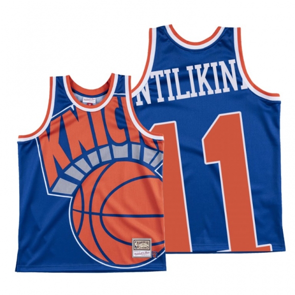 Frank Ntilikina New York Knicks Big Face #11 Blue Hardwood Classics Jersey