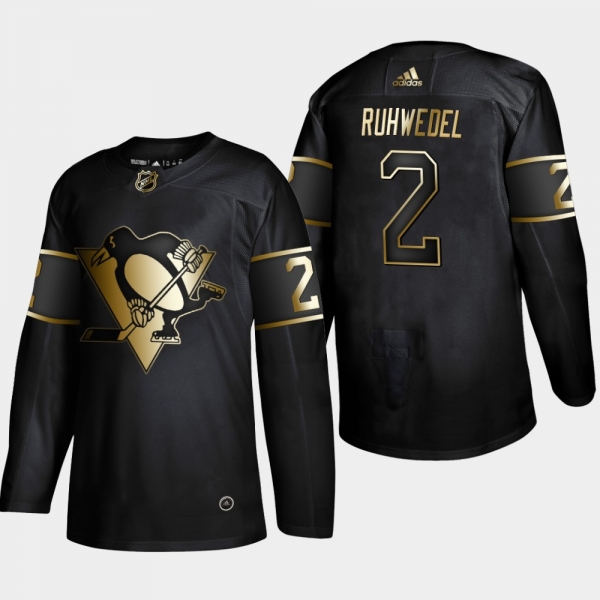 Men's Pittsburgh Penguins Chad Ruhwedel #2 Black 2019 NHL Golden Edition Authentic Player Jersey