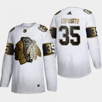 Men's Chicago Blackhawks Tony Esposito #35 NHL Golden Edition White Retired Authentic Jersey