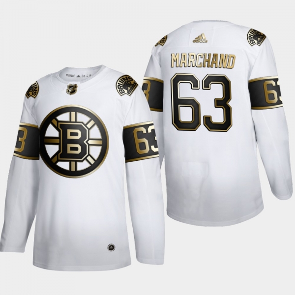 Men's Boston Bruins Brad Marchand #63 NHL Golden Edition White Authentic Jersey