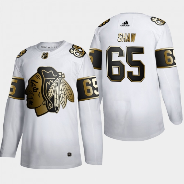 Men's Chicago Blackhawks Andrew Shaw #65 NHL Golden Edition White Authentic Jersey