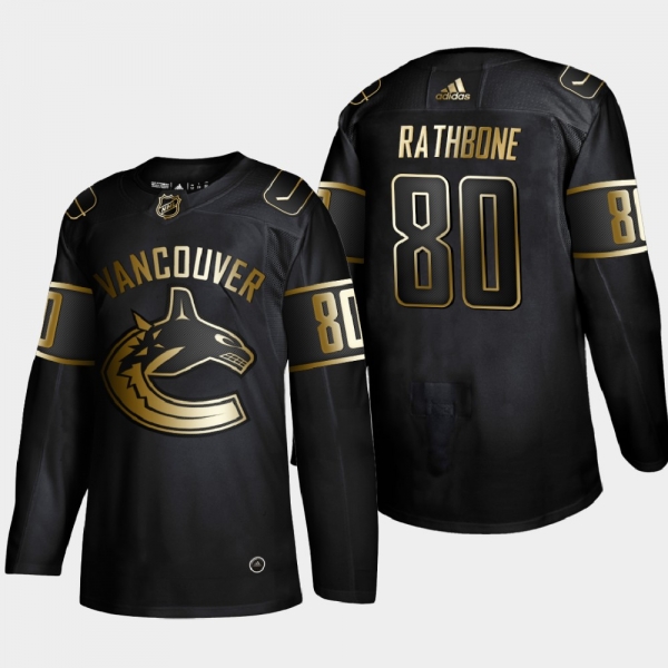 Men's Vancouver Canucks Jack Rathbone #80 NHL Golden Edition Black Authentic Jersey