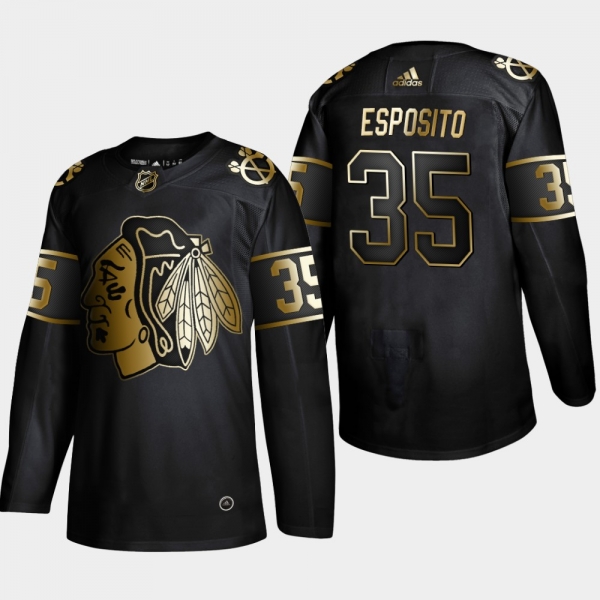 Men's JerseyChicago Blackhawks Tony Esposito #35 Retired Player 2019 NHL Golden Edition Black Jersey - Men's