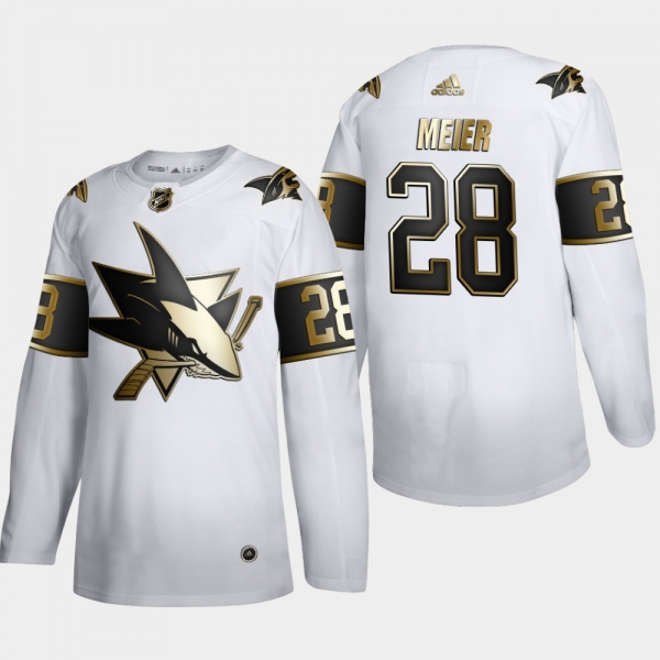 Men's San Jose Sharks Timo Meier #28 NHL Golden Edition White Authentic Jersey