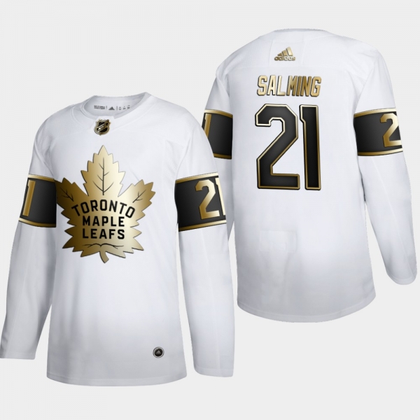 Men's Toronto Maple Leafs Borje Salming #21 NHL Golden Edition White Retired Authentic Jersey