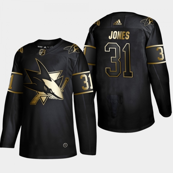 Men's San Jose Sharks Martin Jones #31 2019 NHL Golden Edition Black Authentic Player Jersey