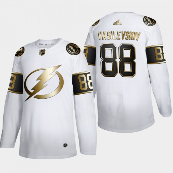 Men's Tampa Bay Lightning Andrei Vasilevskiy #88 NHL Golden Edition White Authentic Jersey