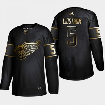 Detroit Red Wings Nicklas Lidstrom #5 Retired Player 2019 NHL Golden Edition Black Jersey - Men's