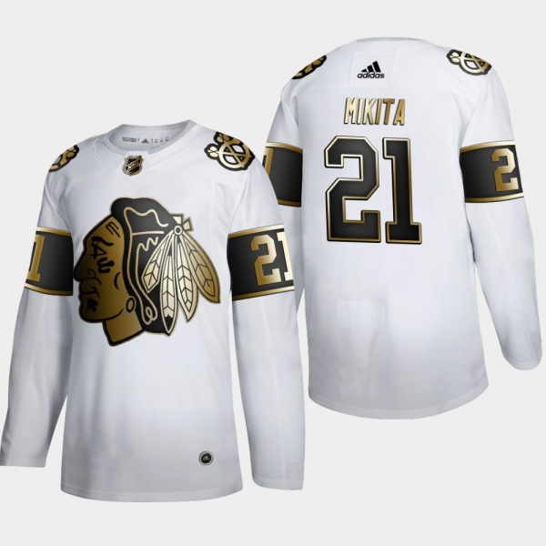 Men's Chicago Blackhawks Stan Mikita #21 NHL Golden Edition White Retired Authentic Jersey