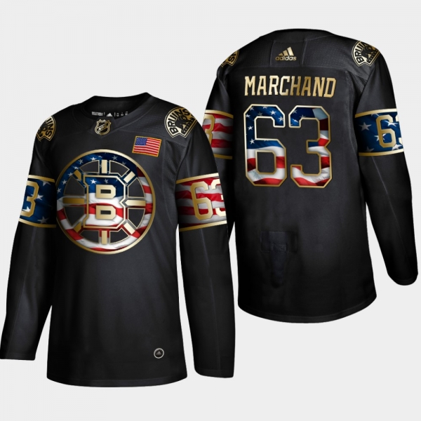 Bruins Brad Marchand #63 Independence Day Golden Edition Black Jersey