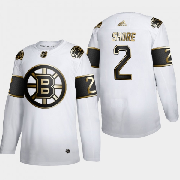 Men's Boston Bruins Eddie Shore #2 NHL Golden Edition White Retired Authentic Jersey