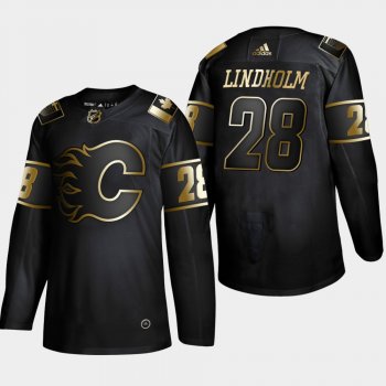 Men's Calgary Flames Elias Lindholm #28 2019 NHL Golden Edition Black Authentic Player Jersey